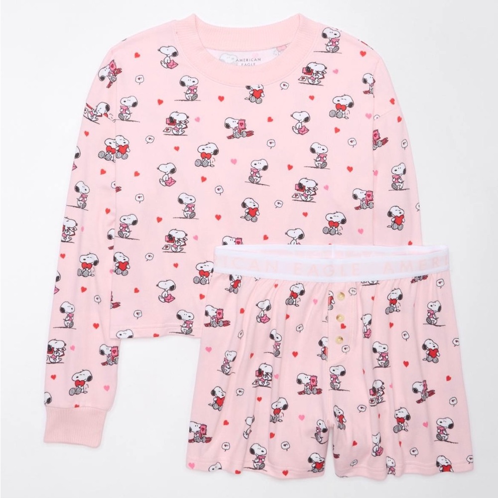 American Eagle Snoopy Pink Pajama Set Size Small NWT